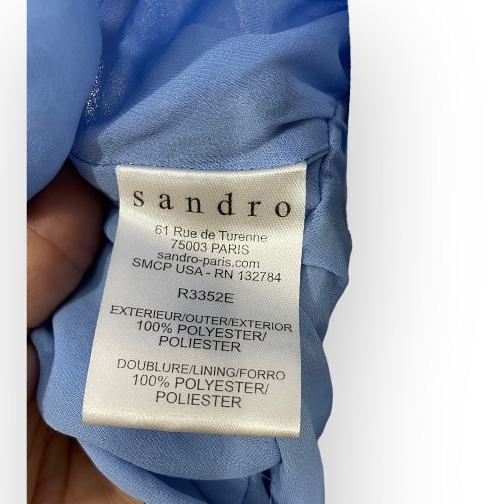 SANDRO Blue and White Scoop Neck Pleated Midi Length Dress Size Small - Picture 8 of 11